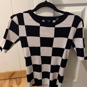Tahari Black and White Checkered Knit Top